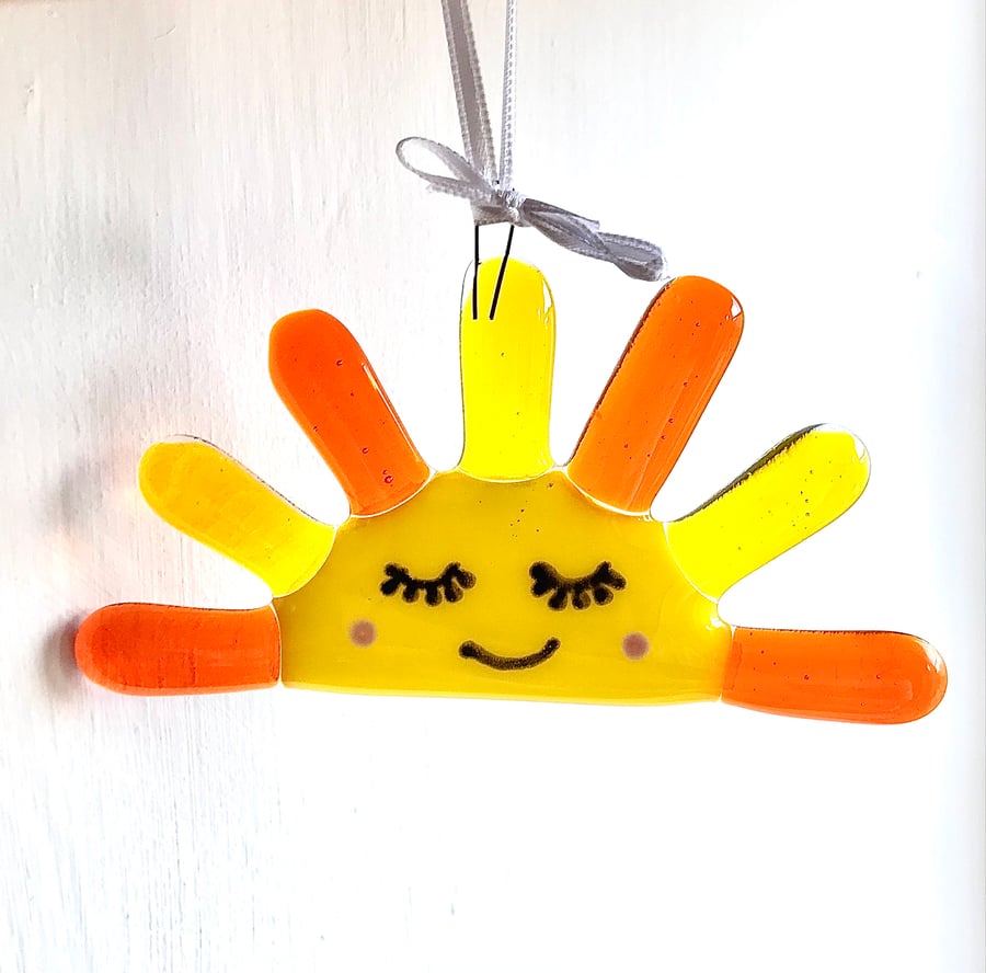 Sunshine Yellow & Orange Fused Glass Sun Catcher