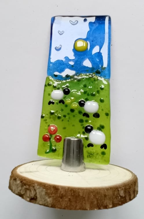 Fused glass  Sheepy Worry Poppet