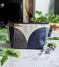Oilcloth Make-up Bag. Geometric Print Cosmetics or Toiletries Pouch - Navy