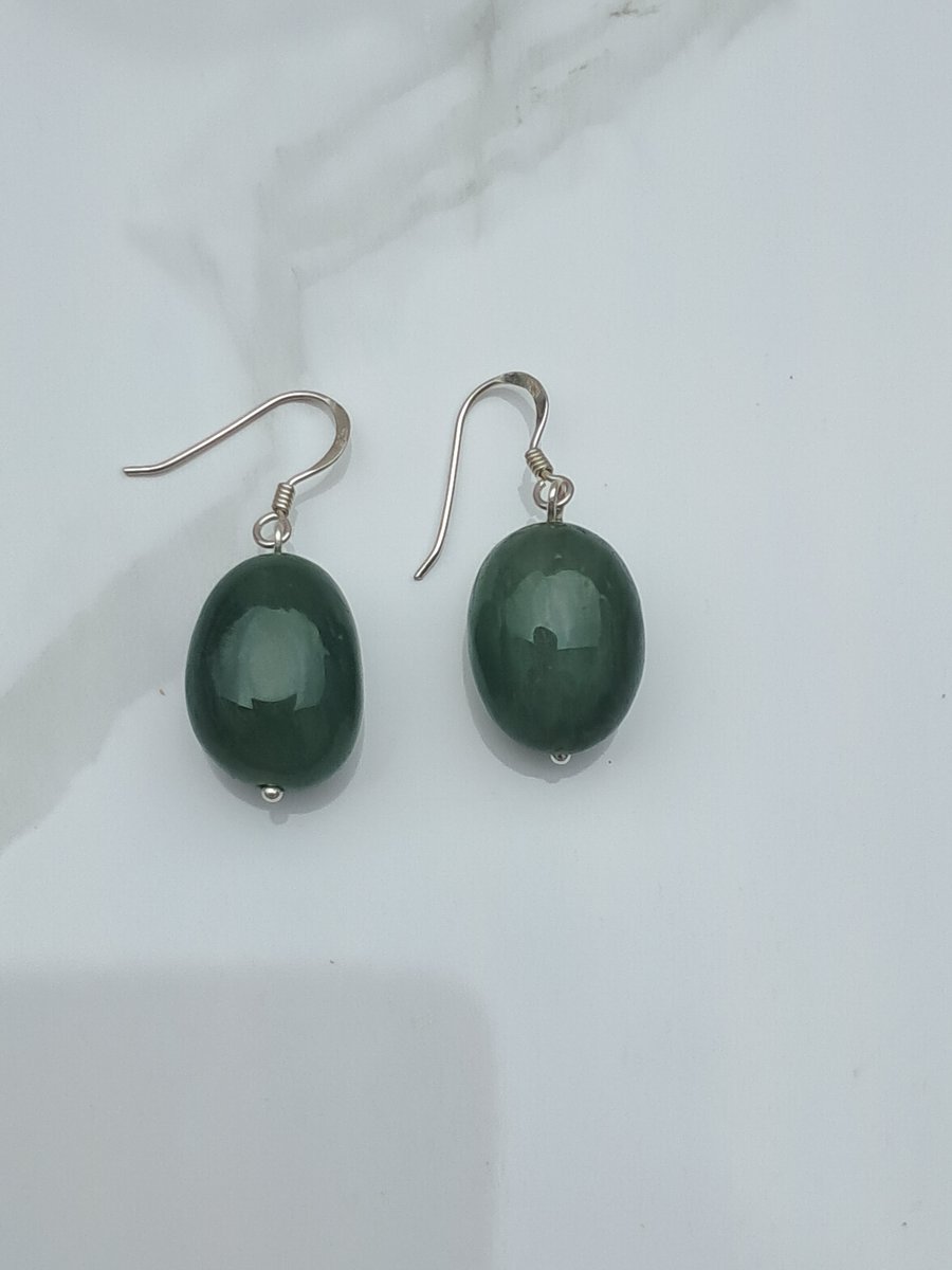 Green Aventurine Nugget Silver Drop Earrings