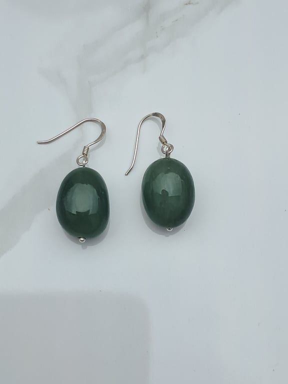 Green Aventurine Nugget Silver Drop Earrings