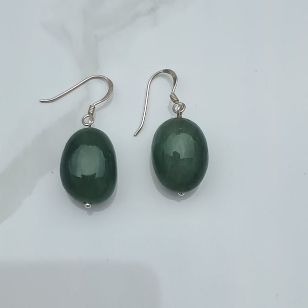 Green Aventurine Nugget Silver Drop Earrings