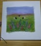 Handmade needle felted Spring Meadow greetings card