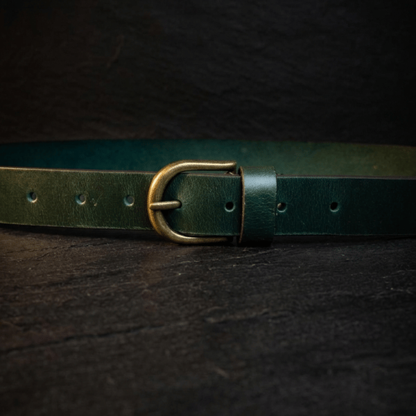 Forest Green Full Grain Leather Belt Brass Buckle Womens Belt 25mm 1 Inch