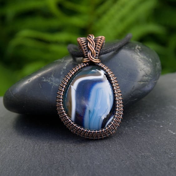 Copper Wire Wrapped OOAK Fused Glass Pendant
