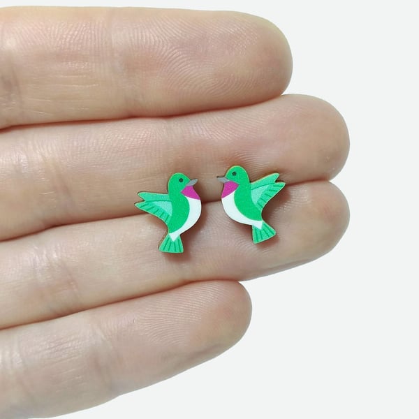 Hummingbird Stud Earrings, Silver Plated or Sterling Silver Backs