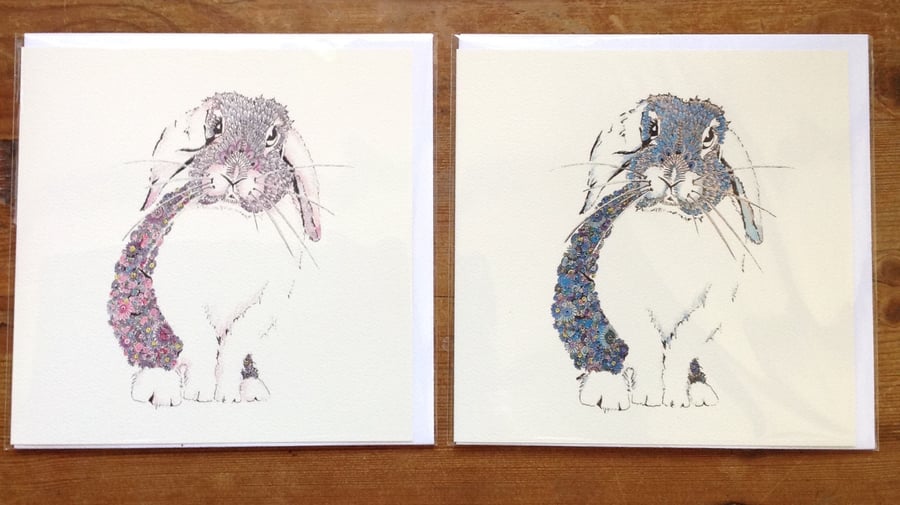 Offer pack of 2 x Pink Bunny greetings cards and 2 x Blue Bunny greetings cards