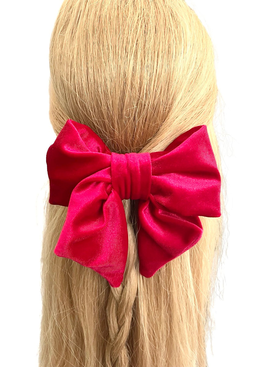 Luxury red velvet hair bow barrette clip for women