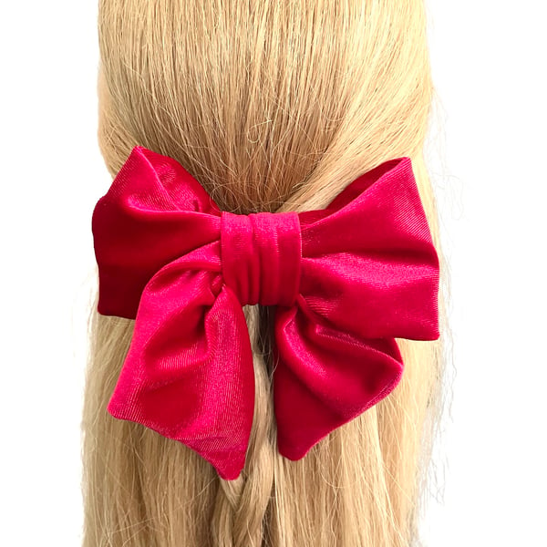 Luxury red velvet hair bow barrette clip for women