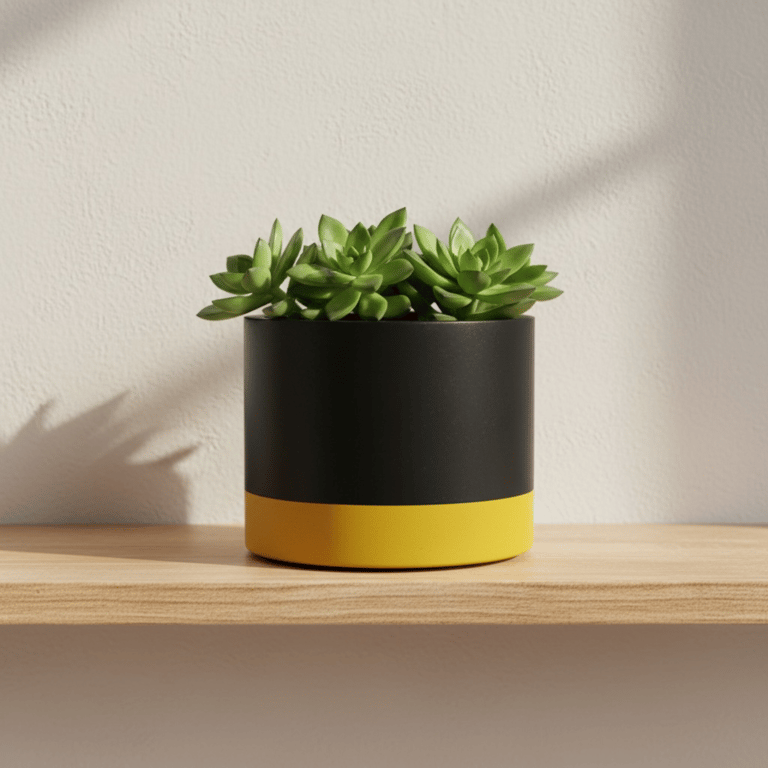 Large Round 15 cm Black and Yellow Plant Pot Indoor Planter for Houseplants