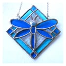 Dragonfly Framed Stained Glass Suncatcher Turquoise Sky Blue Tile