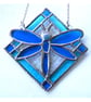 Dragonfly Framed Stained Glass Suncatcher Turquoise Sky Blue Tile
