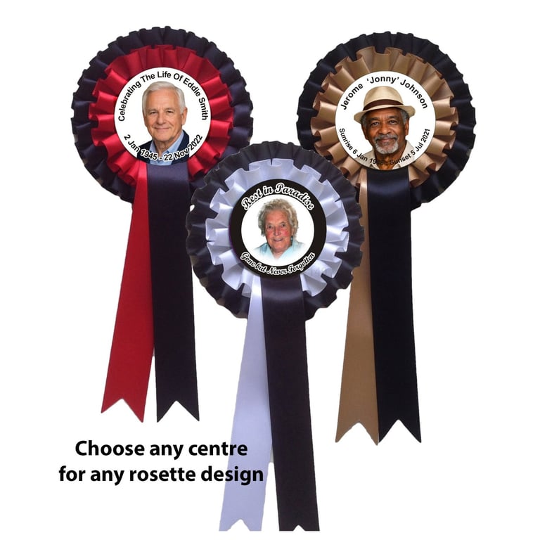 Personalised Memorial Rosettes Celebration of Life Funeral Keepsake Badges from