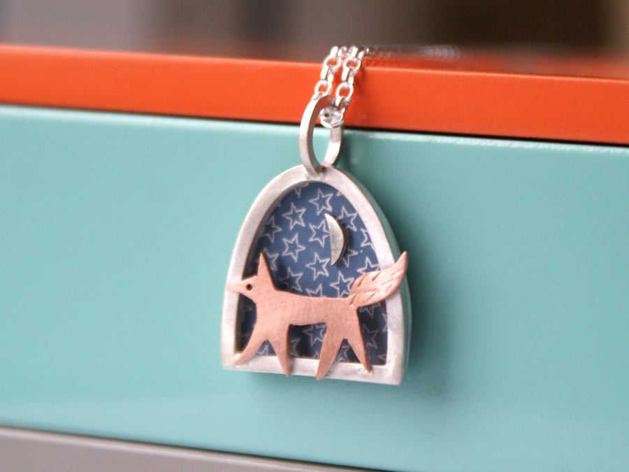 Mini Fox and Moon Necklace