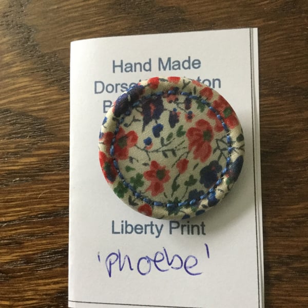 Liberty Print Dorset Singleton Button Brooch, ‘Phoebe’, Blue