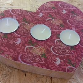  Wooden Heart-Shaped Tea Light Holder,With qupid decoupage finish on the top