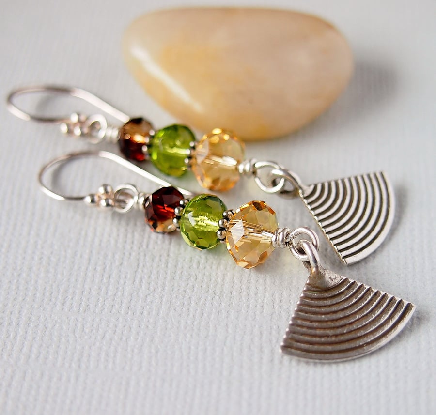 Sterling Silver Crystal Glass Multi Coloured Bead Earrings 