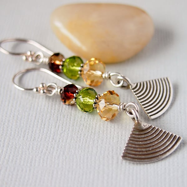 Sterling Silver Crystal Glass Multi Coloured Bead Earrings 