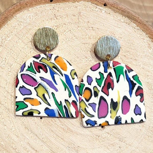 Rainbow leopard arch dangle earrings 