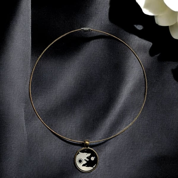 Wolf, yin and yang choker necklace, boho jewellery