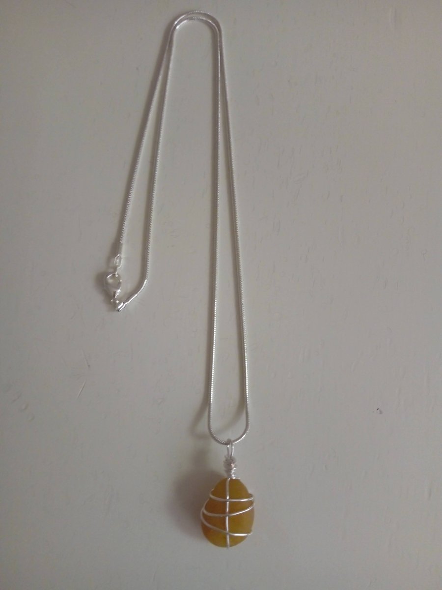 wrapped beach stone pendent