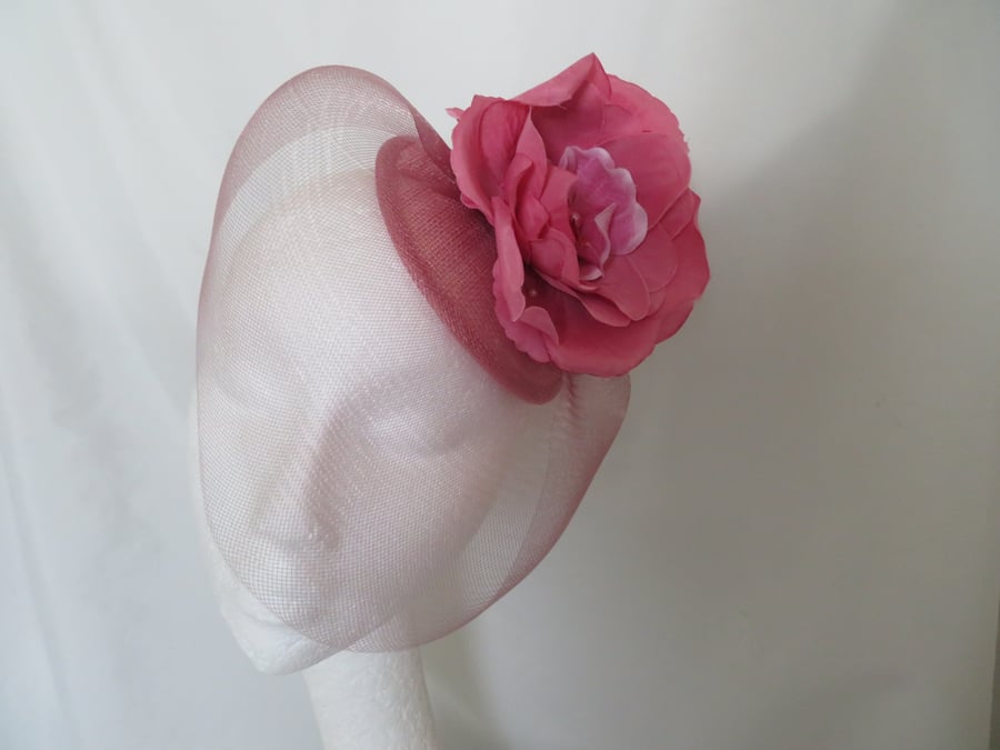 Dusky Wispy Pink Floral Headpiece with Tea Roses & Crinoline Veil Custom Fixing