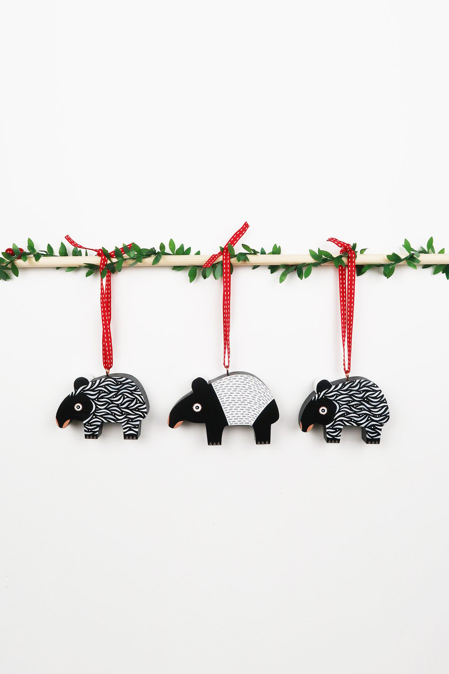 malayan tapir christmas tree hanging decorations, set of 3 cute stocking fillers