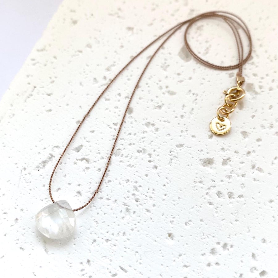 Fine Silk Cord Necklace - Natural Rainbow Moonstone - Free Personalisation