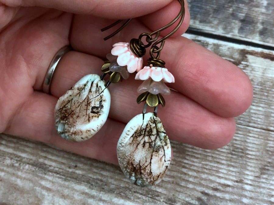 Artisan Ceramic Hydrangea Petal Earrings. Flower Petal Earrings. Nature Inspired