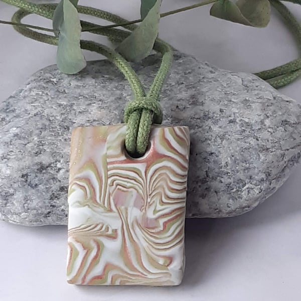 Rectangular pendant in pastel swirl polymer clay