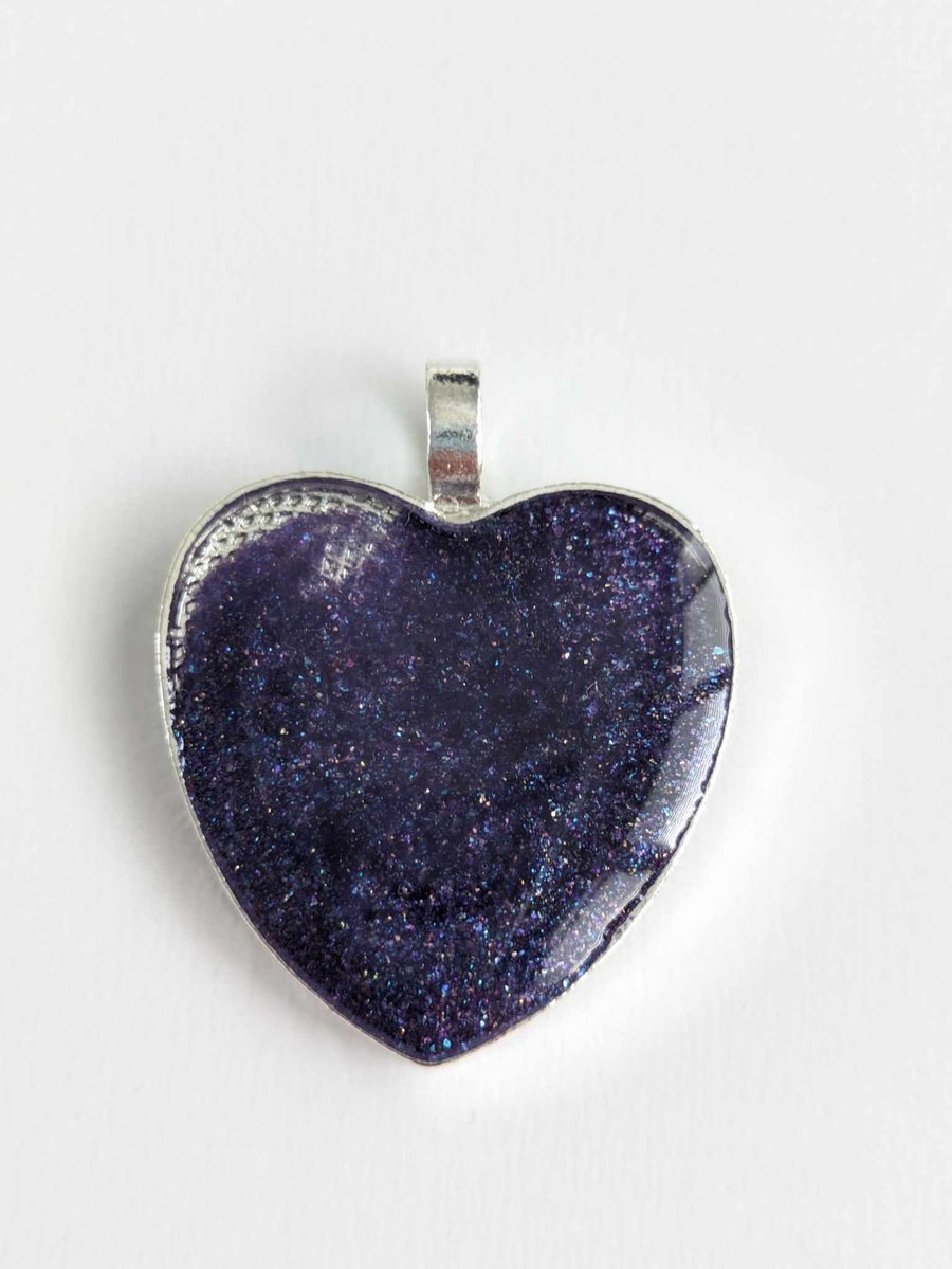 Sparkly Purple Resin Heart Pendant