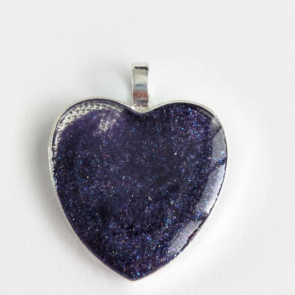 Sparkly Purple Resin Heart Pendant