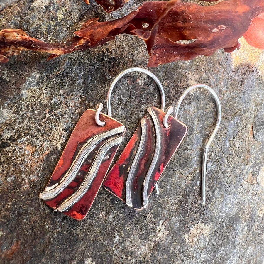 Copper and Silver Shoreline  Earrings