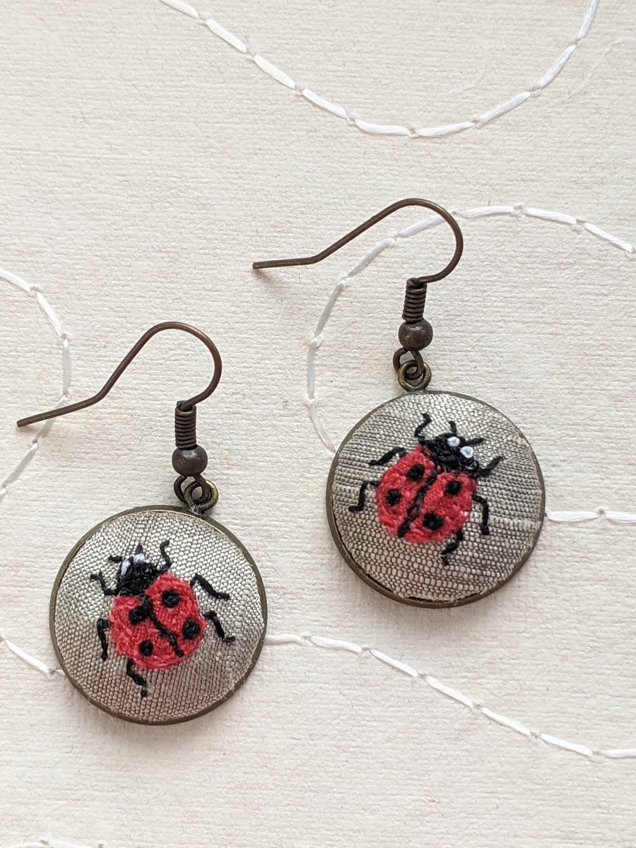 Ladybird embroidered earrings