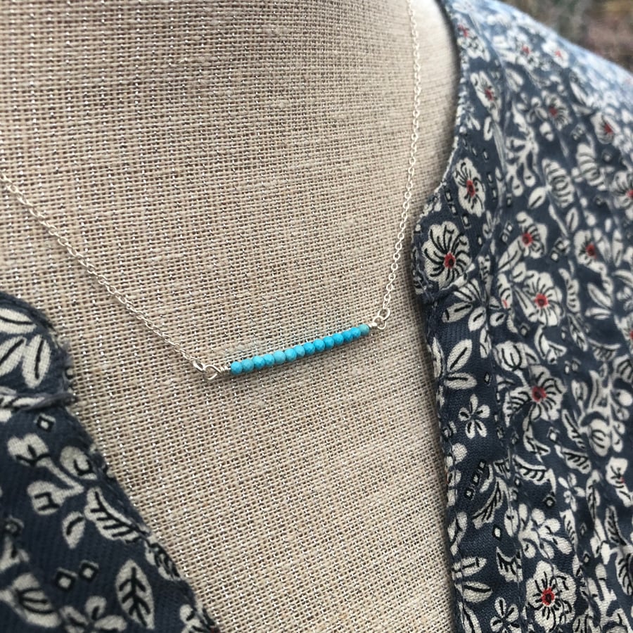 Turquoise bar sterling silver necklace