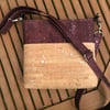 Cork cross body bag, cork shoulder bag. Purple and natural with silver flecks.