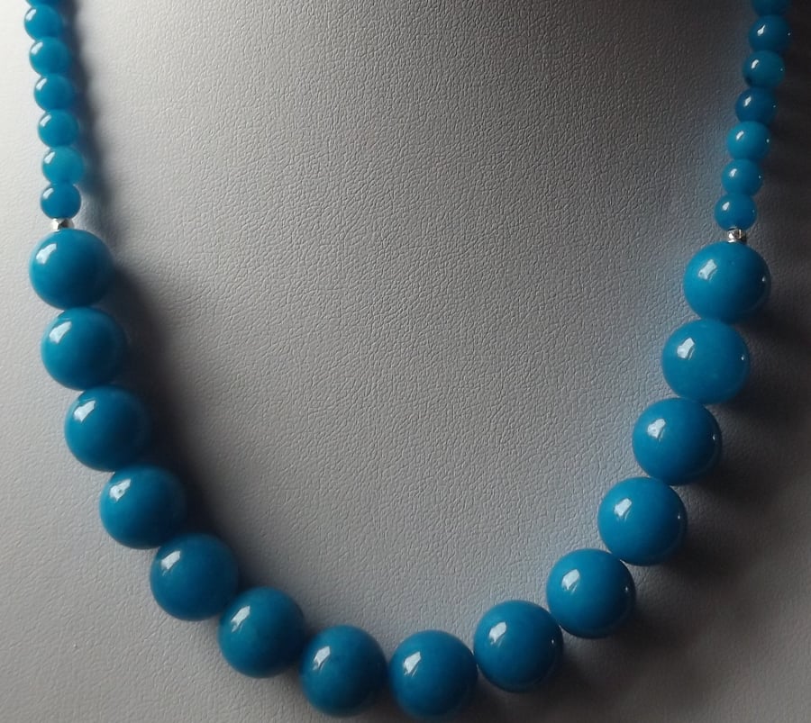 Blue quartzite necklace with silver flash spacers