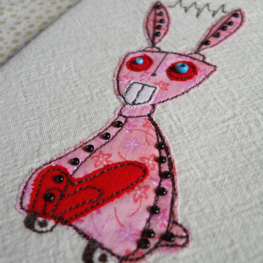 embroidered zombie robot rabbit notebook - A6