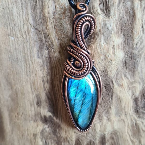 Natural Blue Labradorite & Copper Pendant Necklace Gift Crystal Jewellery Jewelr