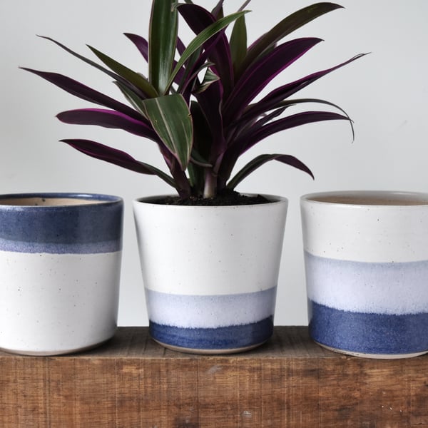 Handmade ceramic planter in blue and white for houseplants, succulents, herbs 
