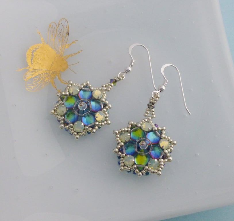Iridescent Star Flower Beaded Earrings