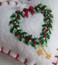 SOLD - Hand Embroidered Holly and Mistletoe Wreath Felt Christmas Decoration - Image 4