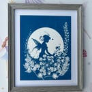 Fairy Enchanted Garden, Fairy Art Gift, Botanical Cyanotype Art.
