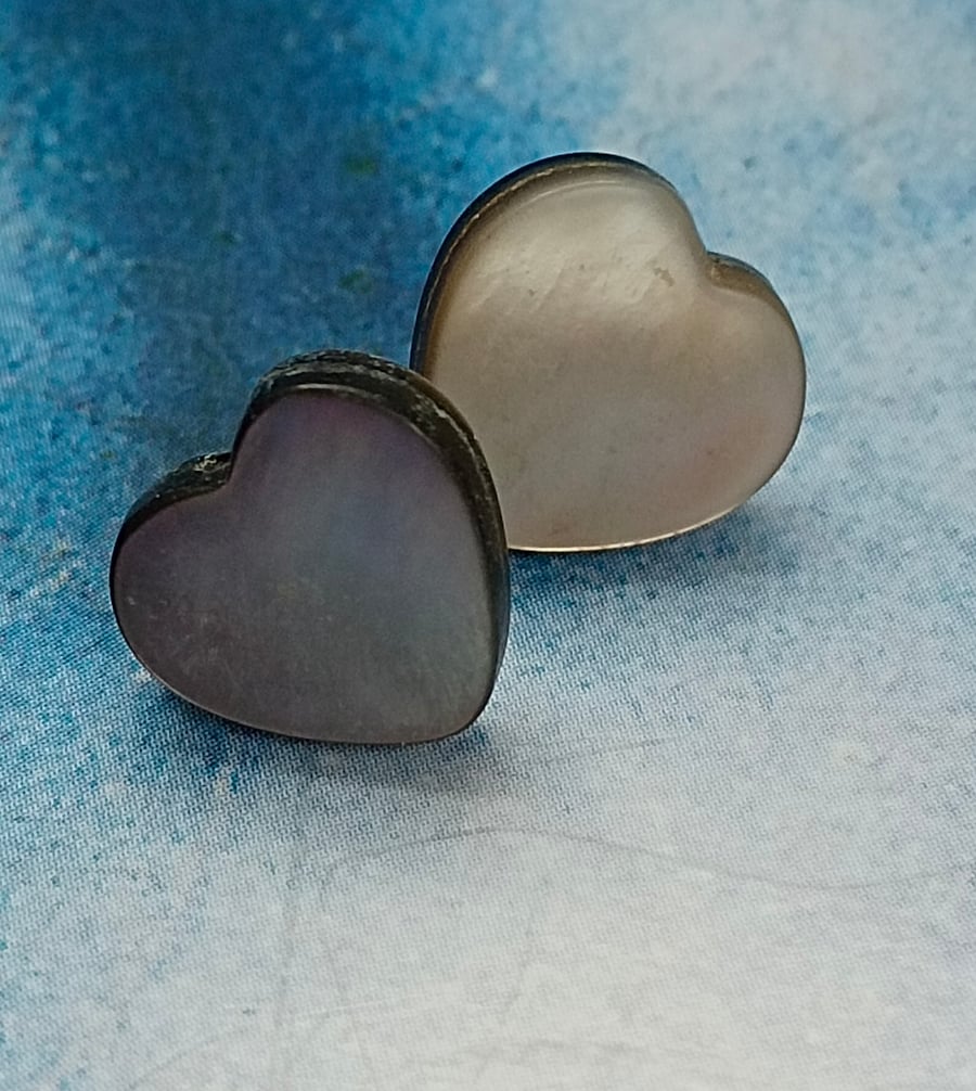 Mother of Pearl Heart Shaped Stud Earrings