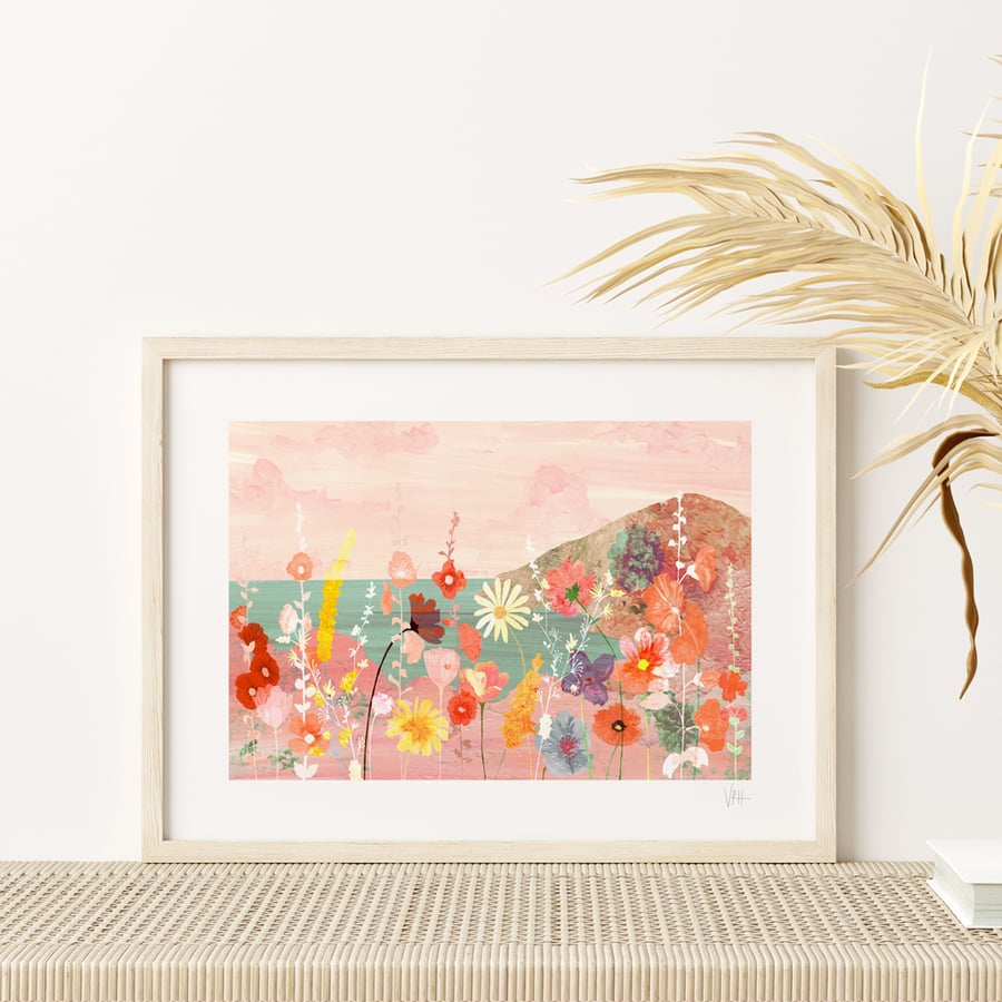 Pink Flower Landscape Art Print