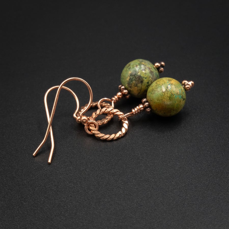 Natural turquoise and copper handmade earrings, Turquoise jewelry