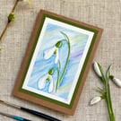 Hand painted, blank greeting card, snowdrops, original artwork. 