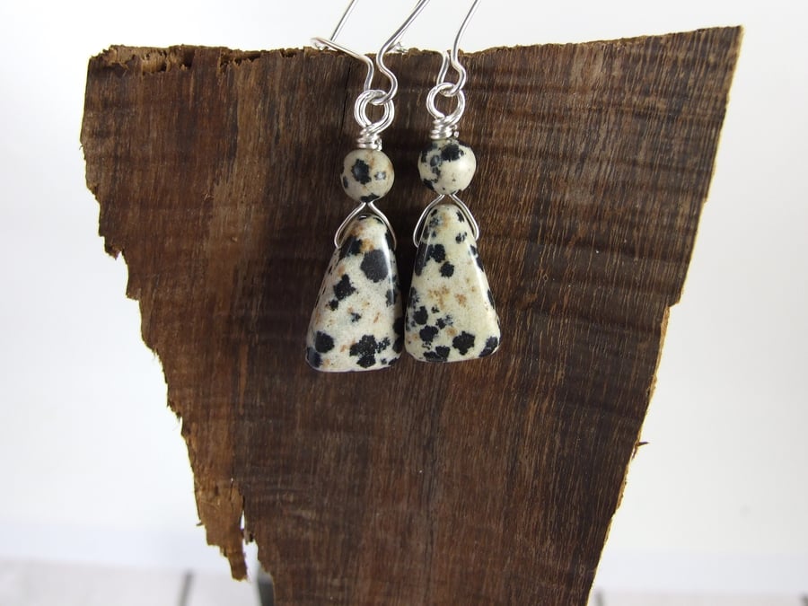 Earrings, Sterling Silver and Dalmation Jasper Earrings 