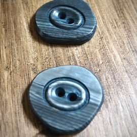 2 Vintage Chunky Grey Blue 'Buttons 35mm