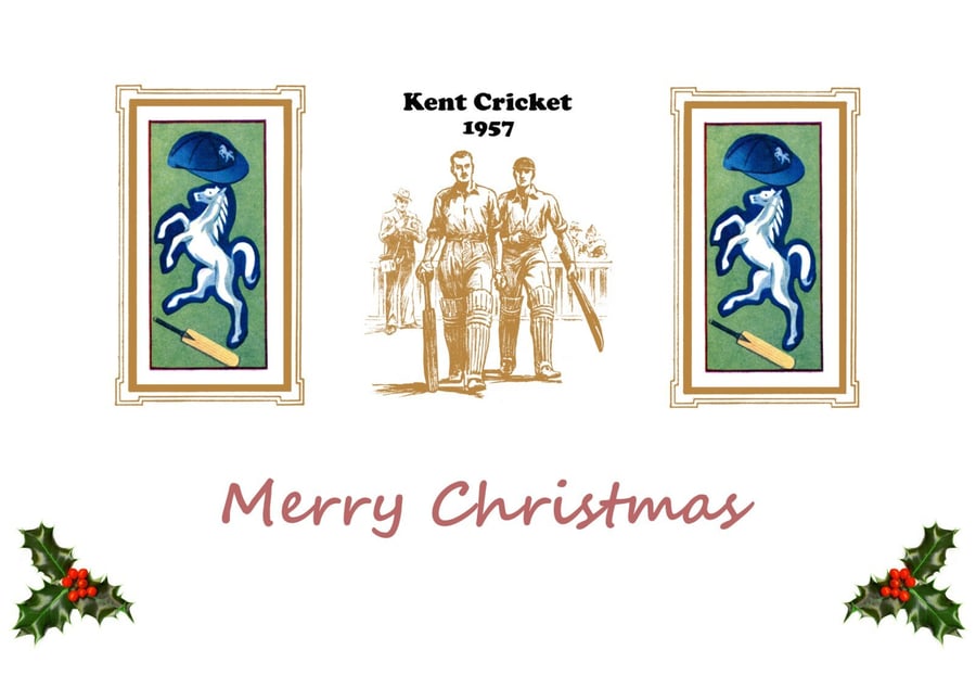 Christmas card cricket vintage 1957 Kent badge design.FREE UK P&P